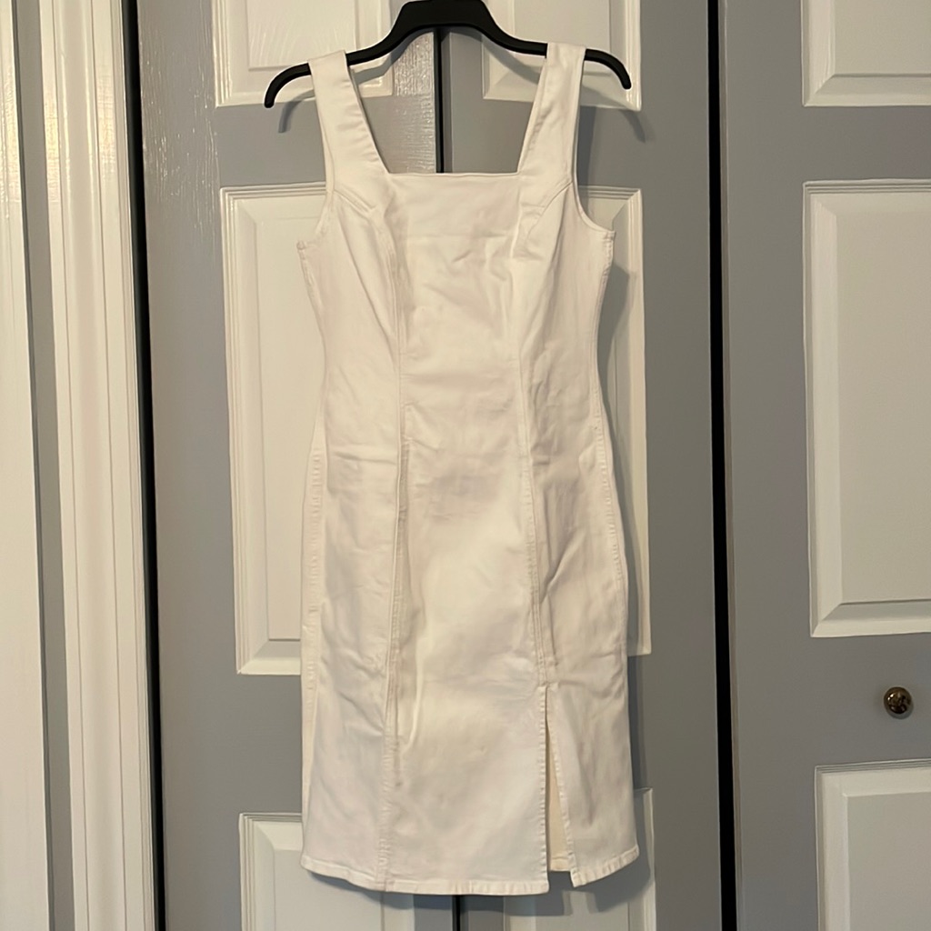 Nwt J.Crew Reimagined Fitted Cotton Stretch Denim White Dress W Front Side Slit